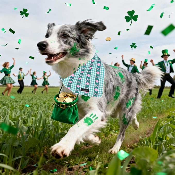 ARING PET St Patrick's Day Dog Bandana, Cute Green Grid Pink Clover Shamrocks Bow Pet Bandanas Scarf Triangle Bibs Handkerchief for Puppy Small Medium Large Boy Girl Dogs-S