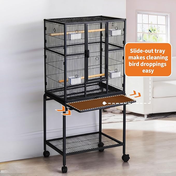Large Bird Cage, 54" H Big Bird Cage with Stand for Parakeets Parrots Conures Lovebird Cockatiel Black