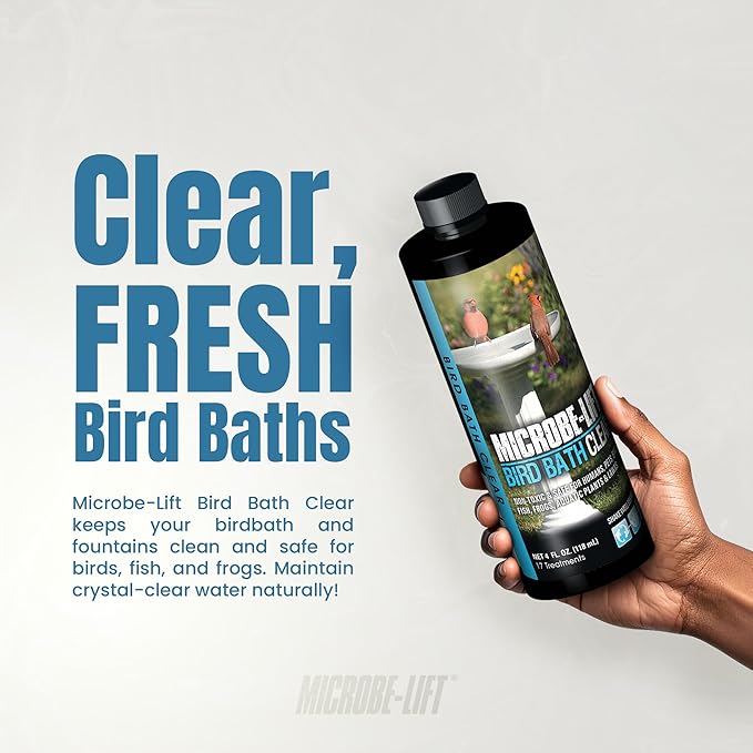 Microbe-Lift Bird Bath Clear Two-in-One Water Cleaner – 4 Oz – Safe for Birds, Fish & Frogs – Cleans Outdoor Birdbaths & Fountains – Natural Formula, Prevents Stains & Cloudiness