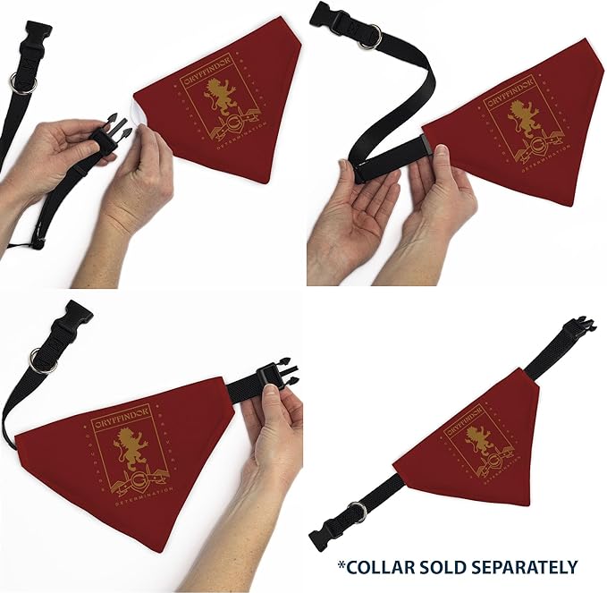 Harry Potter Pet Bandana Harry Potter Gryffindor Traits Banner and Icons Reds Yellow Slip On Collar Bandana Only