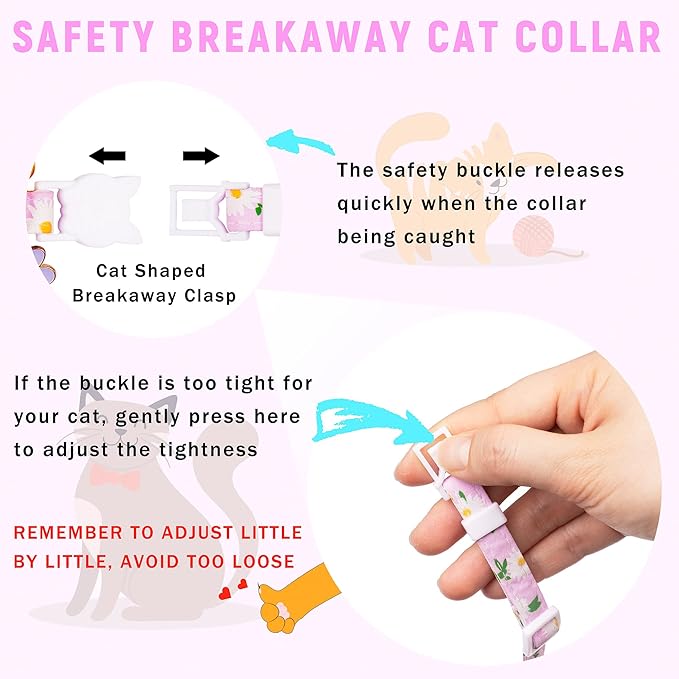 Airtag Cat Collar, JXFUKAL Kitten Collar Breakaway with Silicone Airtag Holder, Bells & Flower Charm for Girl Cats Boy Cats Small Dogs(Purple)