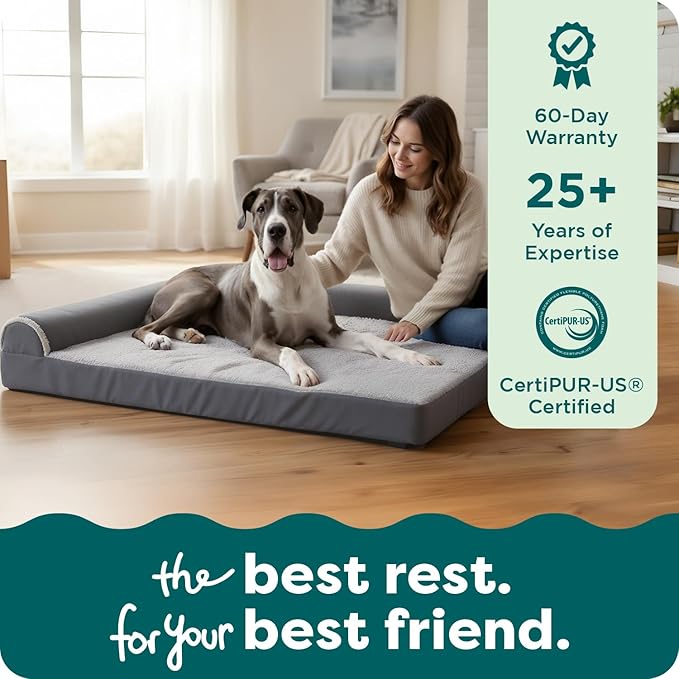 Furhaven Orthopedic Dog Bed for Large Dogs w/ Removable Bolsters & Washable Cover, For Dogs Up to 125 lbs - Plush & Velvet L Shaped Chaise - Sable Brown, Jumbo Plus/XXL