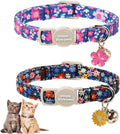 Unique Style Paws Blue Flower Cat Collar,Flower Cat Collars,Blue Kitten Collar Breakaway Buckle,Adjustable Spring Summer Puppy Collar,Ideal Gift for Boy Girl Cats