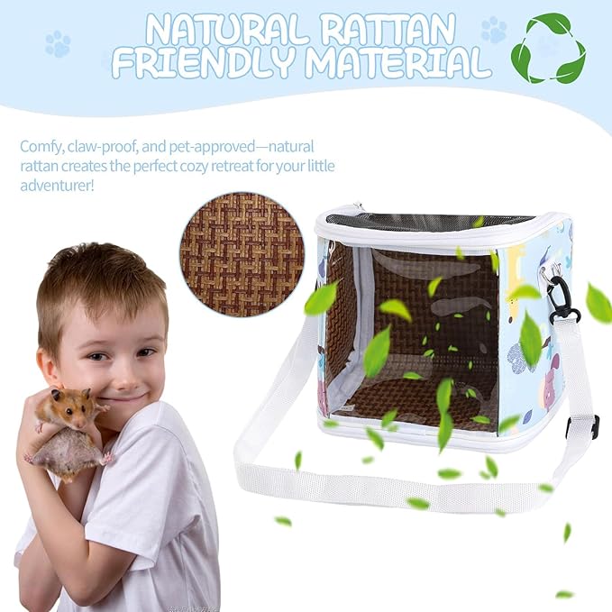Guinea Pig Carrier with Water Feeder, Small Animal Hamster Carry Pouch with Ventilated Design and Clear Window, Chinchilla Travel Carrier for Bird Parrot Guinea Pigs Pet Transportation