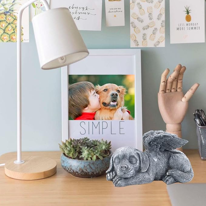 Dog Memorial Stone Resin Statue Pets Sleeping Angel Dog Keepsake Marker Grave Handmade for Cemetery
