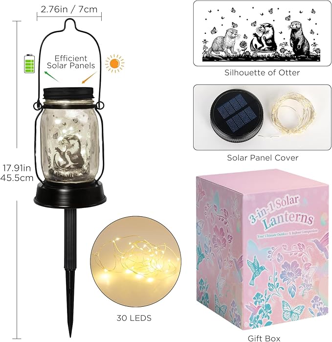 Otter Gifts for Women/Men River Otter Lovers Solar Lantern Mom Birthday, Mothers Day, Christmas Gifts, Animal Solar Garden Decoration Outside for Yard, Patio,Backyard,Porch