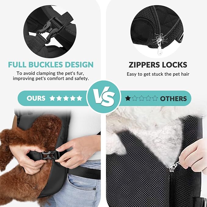 Dog Carrier Backpacks, Adjustable Dog Backpack Carrier, Legs Out Easy-fit Dog Chest Carrier for Medium Small Dogs, Hands Free Dog Front Carrier for Hiking, Cycling（Black S）