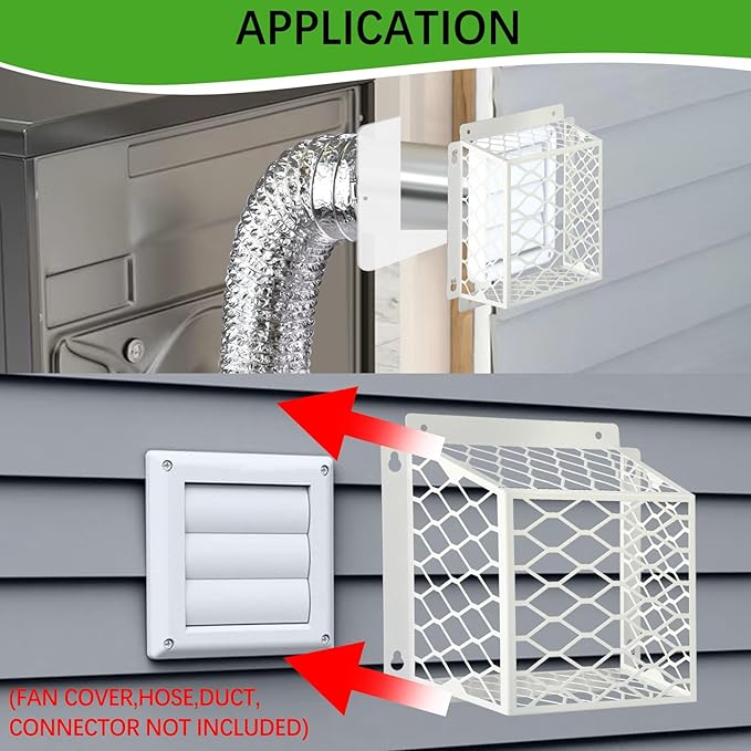 Dryer Vent Bird Guard,Dryer Vent Cover Guard for Most 3" to 4" Bathroom Exhaust Fan Ventilation Cover,7"Lx7"Wx5"H Steel Ventilation Bird Cage for Exhaust Fan Cover,White
