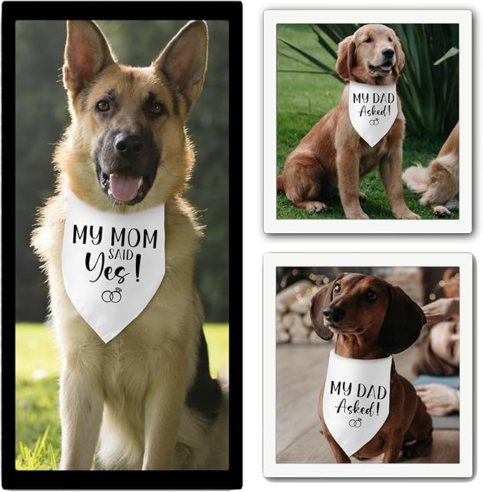 Engagement Gifts My DAD Asked! My MOM Said Yes! Dog Bandana Pet Scarf Wedding Photo Prop Pet Accessories for Dog Lovers Owner Gift Engagement Party Bridal Shower Decorations
