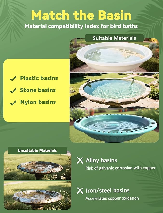 CNARIO 2 Pcs Water Purification Disc for Birdbaths, Bird Baths 99.99% Pure Copper Cleaning Disk, Safe Natural Solution for Bird Bath, 0.6mm Thick with Stable Triple-Point Support