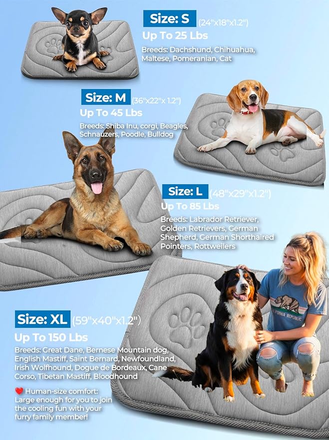 Dog Cooling Mat, Reversible Cool & Warm Pet Orthopedic Pad, Thick Mat for Summer & Winter, Machine Washable, Portable for Crate, Kennel, Bed, Floor, Sofa, Car (Cool Grey, Small: 24" x 18")