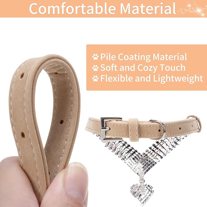 EXPAWLORER Cute Dog Necklace - Rhinestone Dog Collar, Soft Velvet Collar for Girl Boy Cats Dogs, Sparkling Pet Neck Decoration, Adjustable Pet Collar for Puppies Cats Small Medium Dogs, Brown M