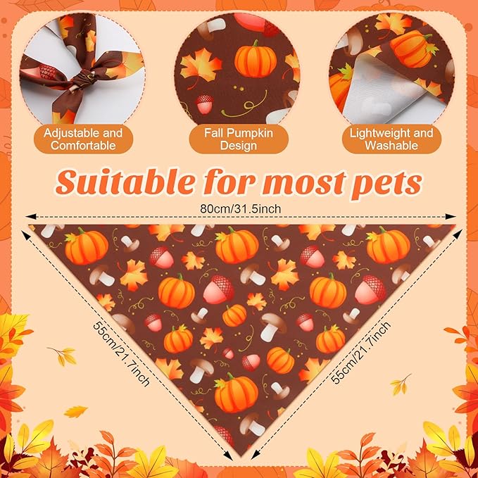 Chunful 100 Pieces Thanksgiving Dog Bandanas Bulk Fall Autumn Pet Bandanas with Pumpkin Patterns Triangle Scarf Bib Kerchief Set for Small Large Dog Costume Accessories (31.5 x 21.7 x 21.7)