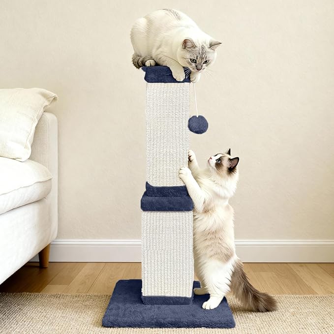 AGYM 32 Inch Cat Scratching Post for Large Cats, Cat Scratcher for Indoor Cats Adults, Sturdy Sisal Scratch Post to Protect Furniture, Blue