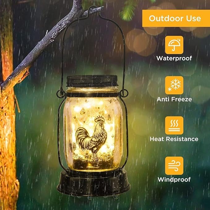 kyoryuger Chicken Rooster Gifts for Women/Men Cock Lovers Solar Lantern Mom Birthday, Mothers Day, Solar Garden Decoration Outside for Yard, Patio,Backyard,Porch, Torches