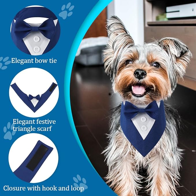 Dog Wedding Bandana, Formal Dog Tuxedo Adjustable Pet Collar with Bow, Small, Medium and Large Wedding Clothing, Birthday Gifts for Dogs (Small, Blue)