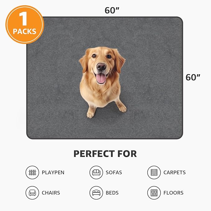 Washable Pee Pads for Dogs, 60x60 Reusable Whelping Pads, Absorb Dog Mats Non-Slip Puppy Training Pads for Whelping, Potty, Training, Playpen, Crate