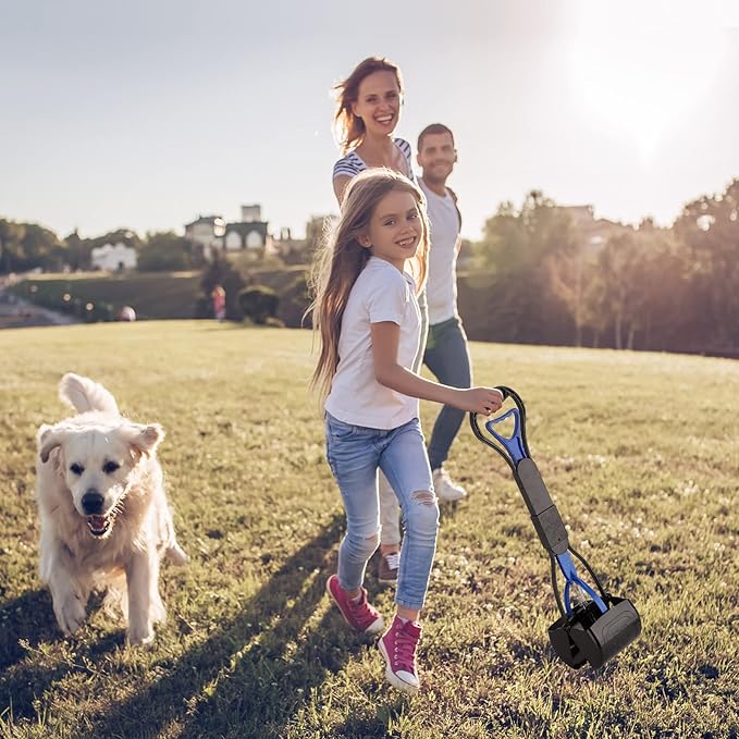 PPOGOO Non-Breakable Pooper Scooper for Dogs and Cats with Long Handle High Strength Material and Durable Spring for Easy Grass and Gravel Pick Up
