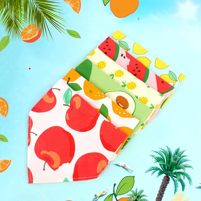 6 Pack Spring Summer Dog Bandanas Hawaii Fruit Pattern, Dog Bandanas Scarf Bibs Kerchief for Boys and Girls' Dogs (Small to Large)