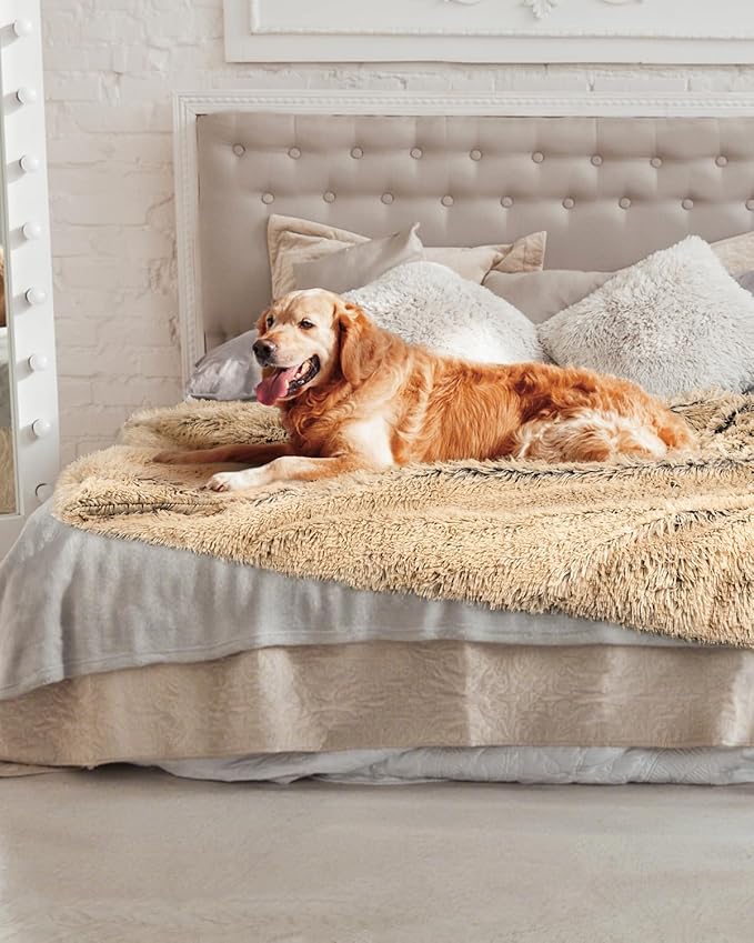 PJYuCien Dog Blankets for Medium Large Dogs Washable - Fluffy Fuzzy Cat Blanket for Couch, Puppy Throw for Furniture with Polyester Fleece, Super Soft Plush for Pet Kitten Doggy, Brown, 50" x 60"