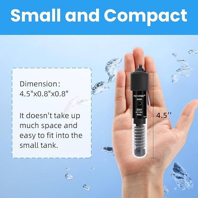 AQUANEAT Aquarium Heater, 50W Small Betta Fish Tank Heater, Mini Preset Water Thermostat with a Thermometer