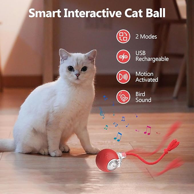 FUNNYDUCK Speed 2.0 Tail Interactive Cat Toys for Indoor Cats – Smart Motion-Activated Rolling Ball with Tail, Chirping Sounds, and USB Rechargeable Design for Enrichment & Exercise