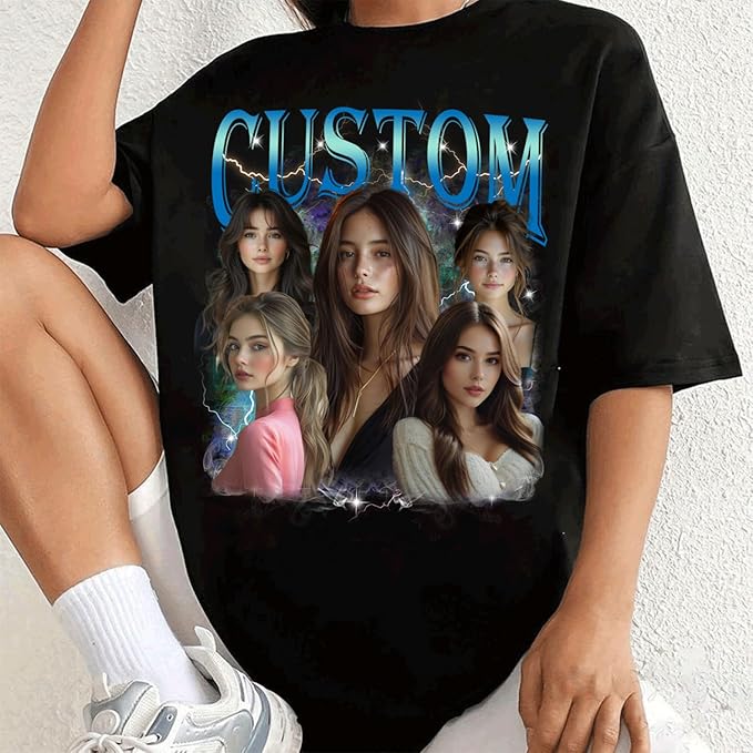 NAZENTI Custom Bootleg Rap Tee, Custom T-Shirts with Picture, Retro Custom Bootleg, Valentine's Gifts for Him Her