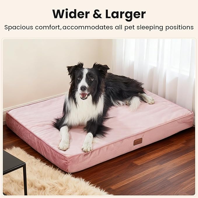 OhGeni Orthopedic Waterproof Dog Bed for Medium Large Dogs, Machine-Washable Removable Cover in Easy-Clean Fabric, High Density Foam & Easy-Carry Handle, Wider and Larger, 36 inch (Pink)