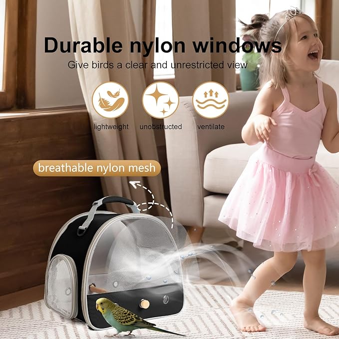 Bird Carrier, Portable Small Bird Parrot Parakeet Carrier with Standing Perch and Stainless Steel Tray, Side Access Window Collapsible