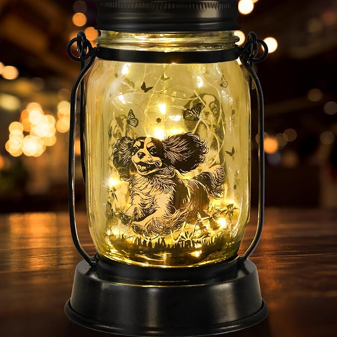 Cavalier King Charles Spaniel Gifts for Women/Men Cavalier Solar Lanterns Mom Birthday Dog Lovers Lantern Pet loss Dog Memorial Lights Solar Garden Decoration for Yard, Patio,Backyard,Porch Torches