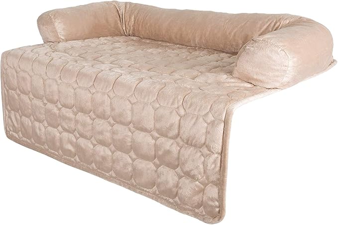 Couch Cover for Dogs – 35x35 Pet Furniture Protector with Memory Foam Bolster, Quilted Fabric, Non-Slip Water-Resistant Base Layer by PETMAKER (Beige)