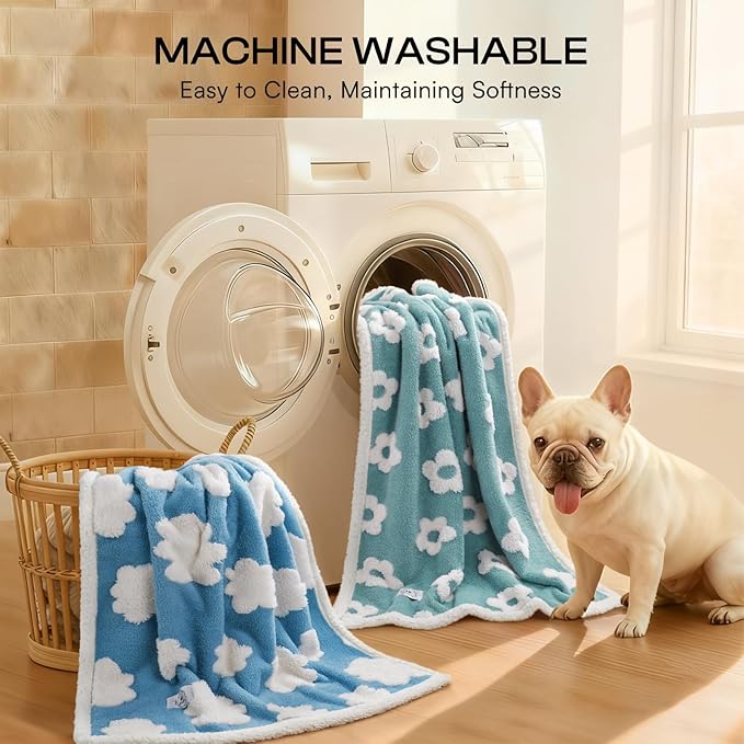Luciphia Waterproof Pet Blanket for Medium Large Dogs Washable Fluffy Thick Jacquard Shag Fleece Warm Sherpa 3D Textured Flower Print for Cats Puppy Couch Protection (Blue,40x28 inches)