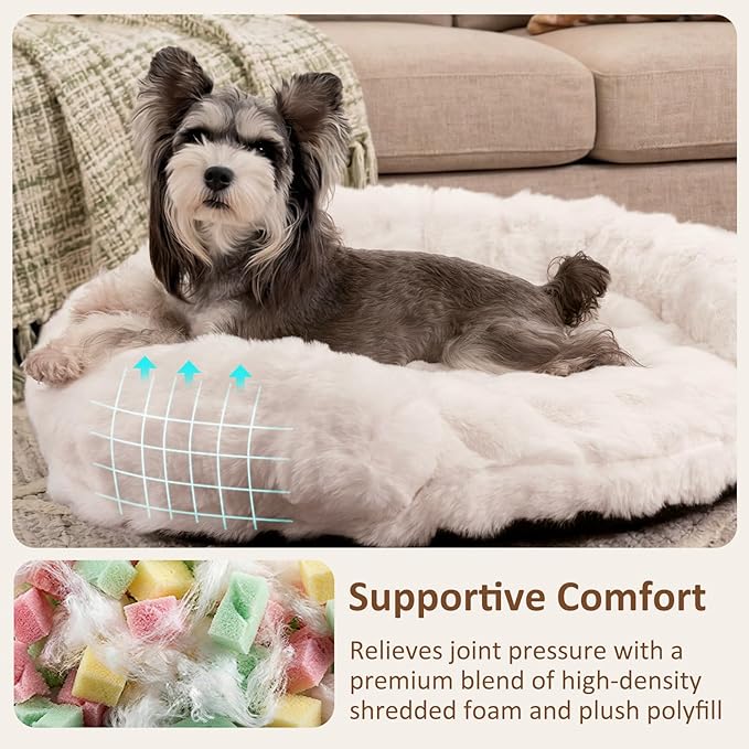 Dog Bed Couch Sofa for Small Medium Dogs and Cats Round Plush Orthopedic Sofa Pet Bed Washable Puppy Bed with Removable Cover Anxiety Relief Dog Couch Pet Furniture for Indoor Pets 30 x 30 x 9 White