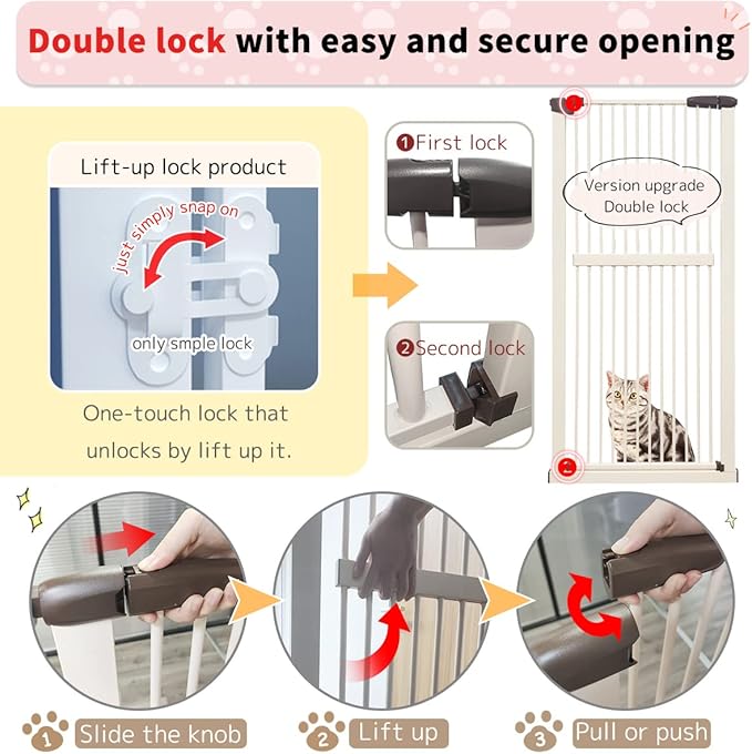Lumizone Extra Tall Cat Gate 61.02" High Pressure Mounted Extra Wide 30.12"-34.05" (17Sizes) 1.37" Gap No Drilling Auto-Close Tall Pet Gate for Dogs (Cream, 30.12"-34.05"/76.5-86cm)