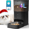 2.4G Automatic Cat Feeder, Cat Food Dispenser with 10s Voice Recorder, Pet Feeder up to 8 Meals per Day, Timed Feeder with Dry Food Sealed Ring (Black, 4L-WiFi)