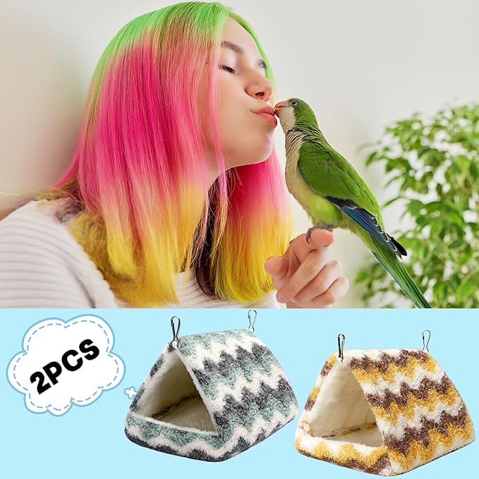 2 Pack Bird Nest House, Hanging Hammock Fluffy Parrots Bird Bed for Cage Bird Plush Nest for Parrot Macaw Budgies Eclectus Parakeet Cockatiels Cockatoo Lovebird