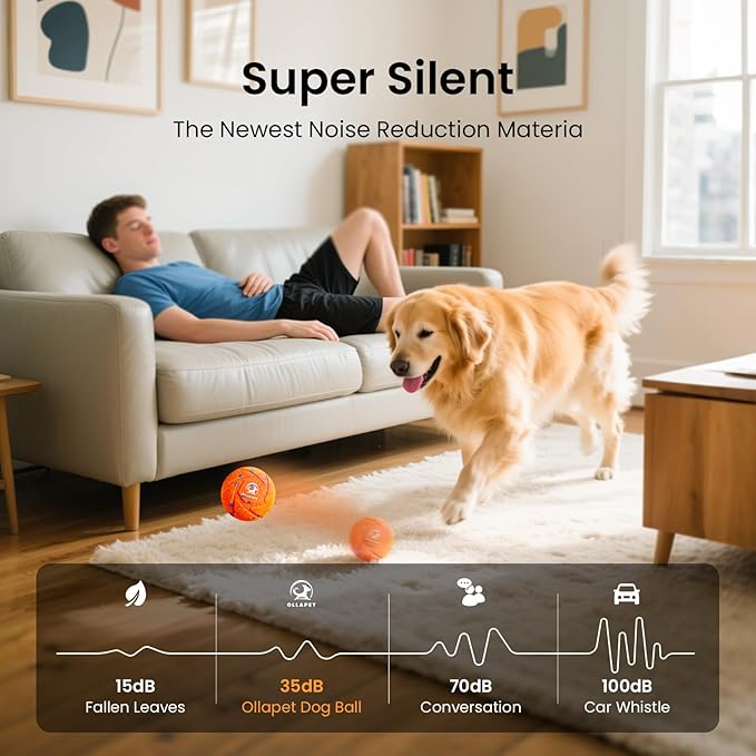 Smart Interactive Dog Ball - Auto Bouncing & Rolling, Chew-Resistant E-TPU Material, 3 Interactive Modes, IPX7 Waterproof, Smart Chase Pet Toy Ball for Medium and Large Dogs (Orange)