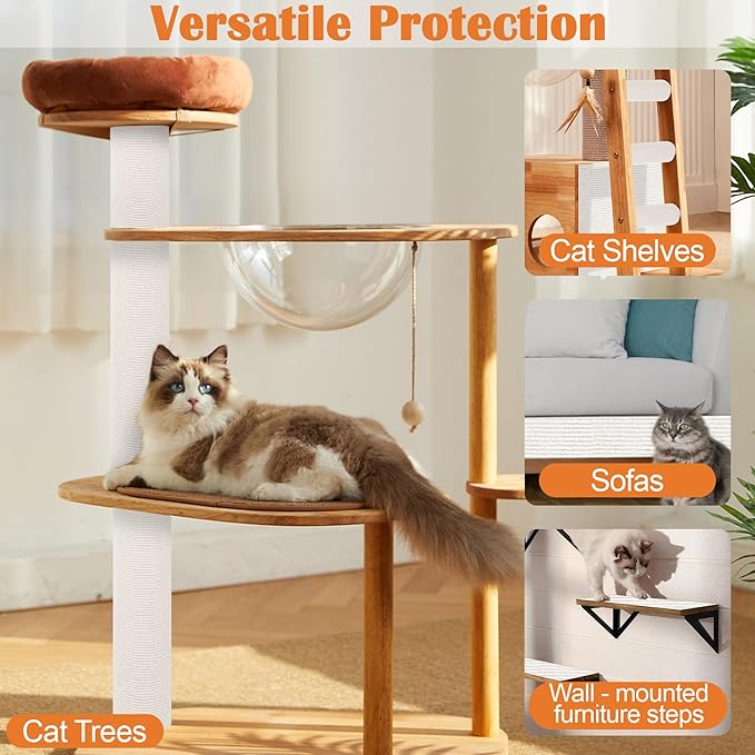 Cat Scratch Furniture Protector - 100" x 13.8" Trimmable Self-Adhesive Cats Claws Scratch Pads, DIY Cat Climbing Couch Protector for Scratch Post Cat Tree Replacement Indoor (Cream White)