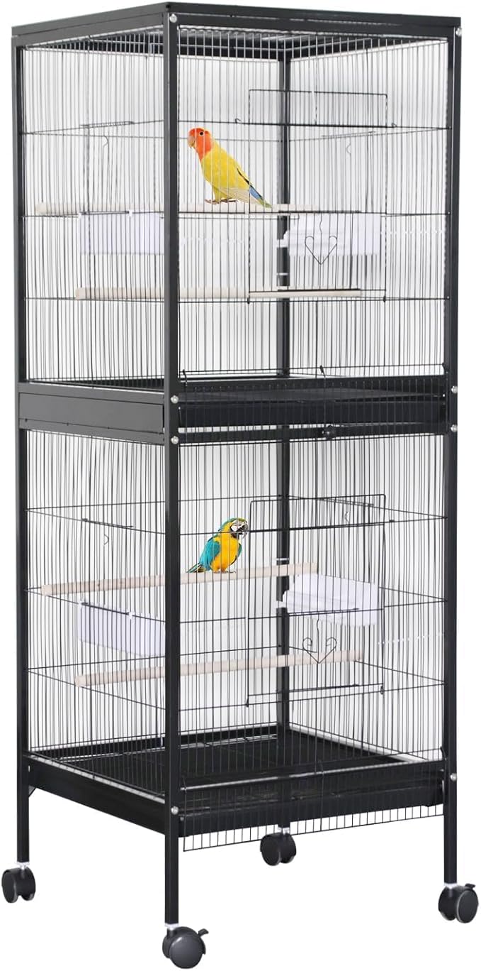 GarveeHome Small Bird Cage with Wheels, Parakeet Cage, Bird Carrier for Parakeets, Canaries, Lovebirds, Small Quaker, Cockatiels, Budgie, Green Cheek (55in)