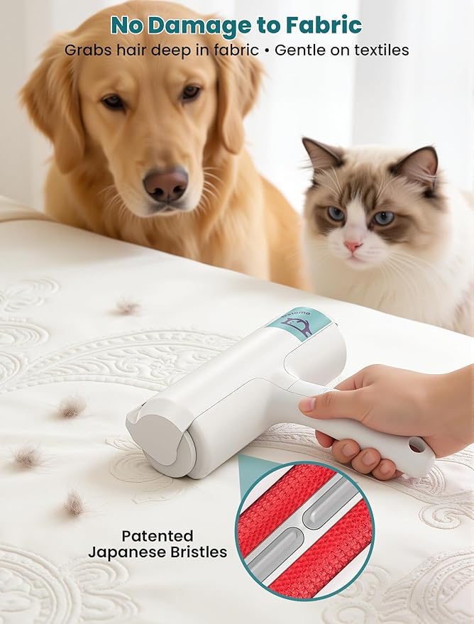 DELOMO Pet Hair Remover Roller: Reusable Lint Roller with Large Fur Bin - Portable Cat and Dog Hair Remover for Couch, Bedding, Car, Rugs & Furniture, Effective and Eco-Friendly, for Multi-Pet Homes