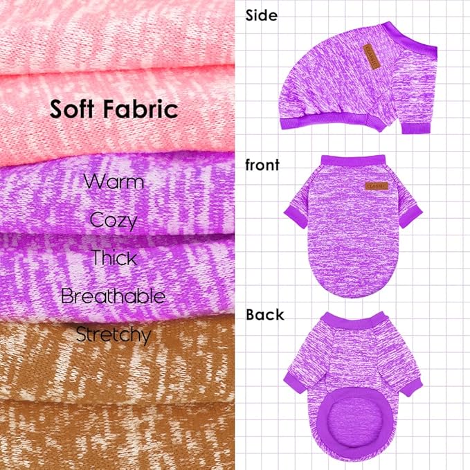 3 Pack Dog Sweaters for Small Dogs Girl Boy Winter Fleece Clothes Warm Soft Dog Sweatshirt Outfit for Dogs Cats Pet Apparel