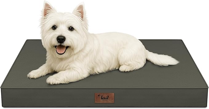 Outdoor Dog Bed for Small Dogs & Cats, Waterproof Dog Crate Mat Orthopedic Egg Crate Foam with Washable Removable Oxford Cover, Brown