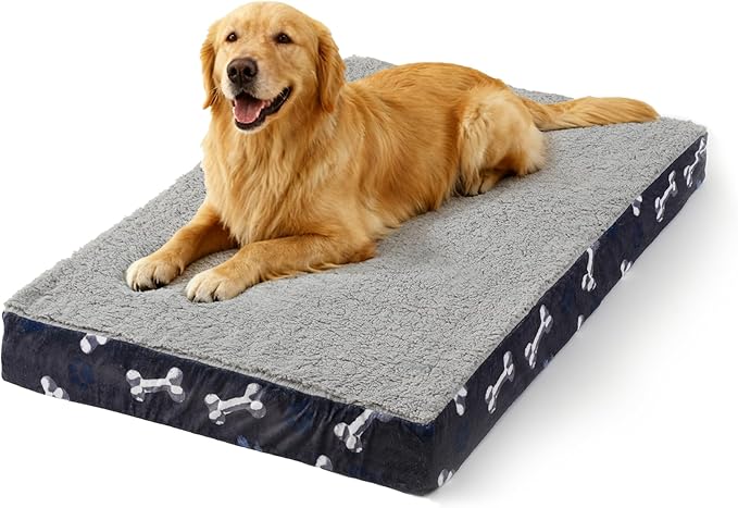 Waterproof Orthopedic Dog Bed for Extra Large Dogs 41x27x4 Inch - Egg Crate Foam Pet Crate Bed with Removable Washable Cover, Plush Top Anti-Slip Bed Mat, Navy