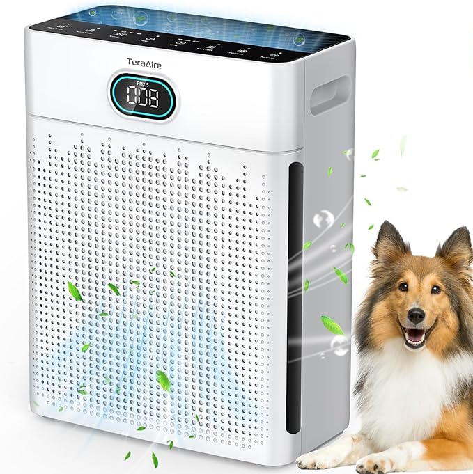 Air Purifiers for Home, PM 2.5 Air Quality Monitor Cover Up to 2200 Ft² with Pet mode, Timer, HEPA Air Purifier with Washable Pre-filter, Fragrance Sponge for Smoke, Odor, Dander, Pollen (Black)