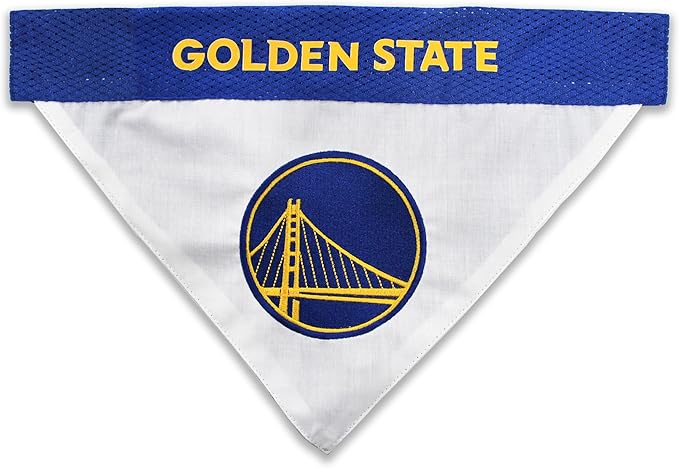 Pets First NBA Golden State Warriors Reversible Bandana Size XX-Large for Dogs & Cats. 2 Sided Sports Bandana, Premium Embroidery Team Logo, Many NBA Teams Available
