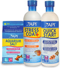 API Aquarium Starter Bundle Pack: One (1) API QUICK START 16 oz., one (1) API STRESS COAT 16 oz., one (1) API AQUARIUM SALT 16 oz.
