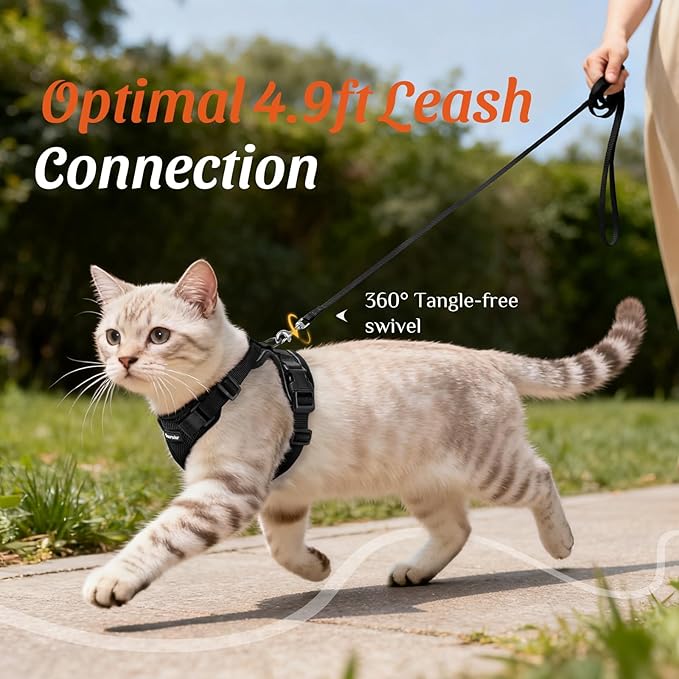 Dooradar Cat Harness and Leash Set, Escape Proof Safe Adjustable Kitten Vest Harnesses for Walking, Easy Control Soft Breathable Mesh Jacket with Reflective Strips for Cats, Black, XS