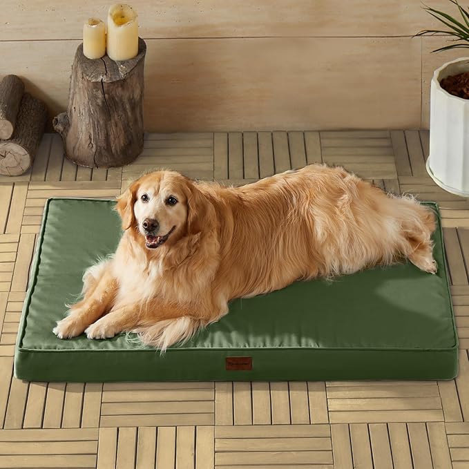BFPETHOME Outdoor Dog Bed for Large Dogs, Waterproof, Orthopedic with Removable Washable Cover, Egg Crate Foam Mat (36 x 27in, Green)