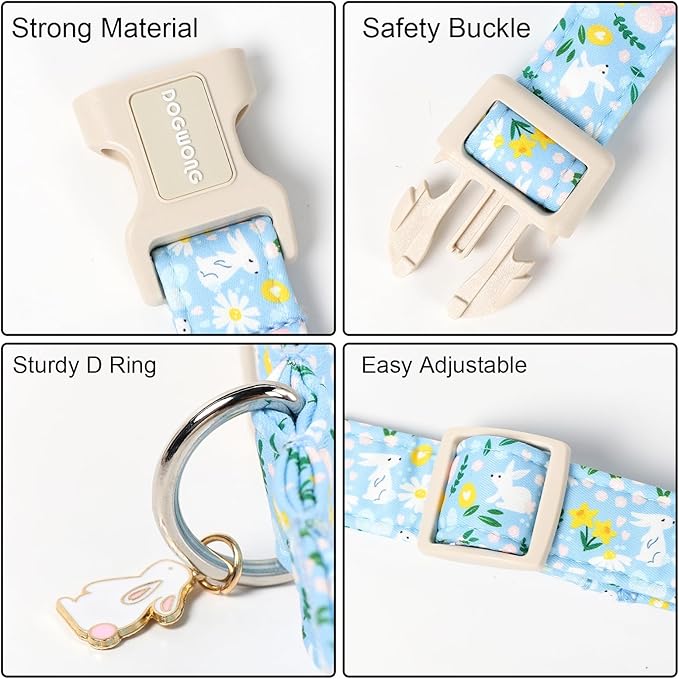 DOGWONG Easter Dog Collar-Cute Easter Rabbit Bunnies Egg Dog Collar, Adjustable Soft Easter Dog Collar for Small Medium Large Dogs, L