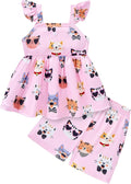 Toddler Baby Girls Summer Clothes Outfits Ruffled Sleeve Dinosaur Shirt Leopard Tops and Shorts Pants Sets 2PCS